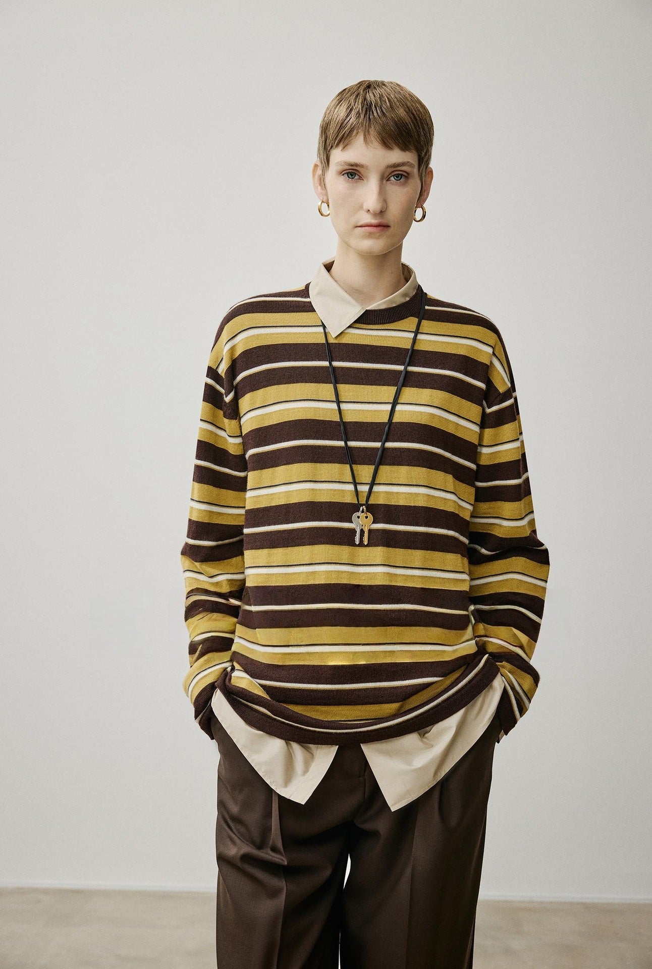 Damen Oversized Strickpullover Streifenmuster