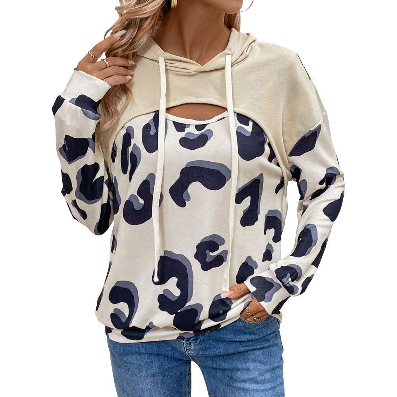 Damen Hoodie Leopardenmuster Cut-Out-Details Eveloria