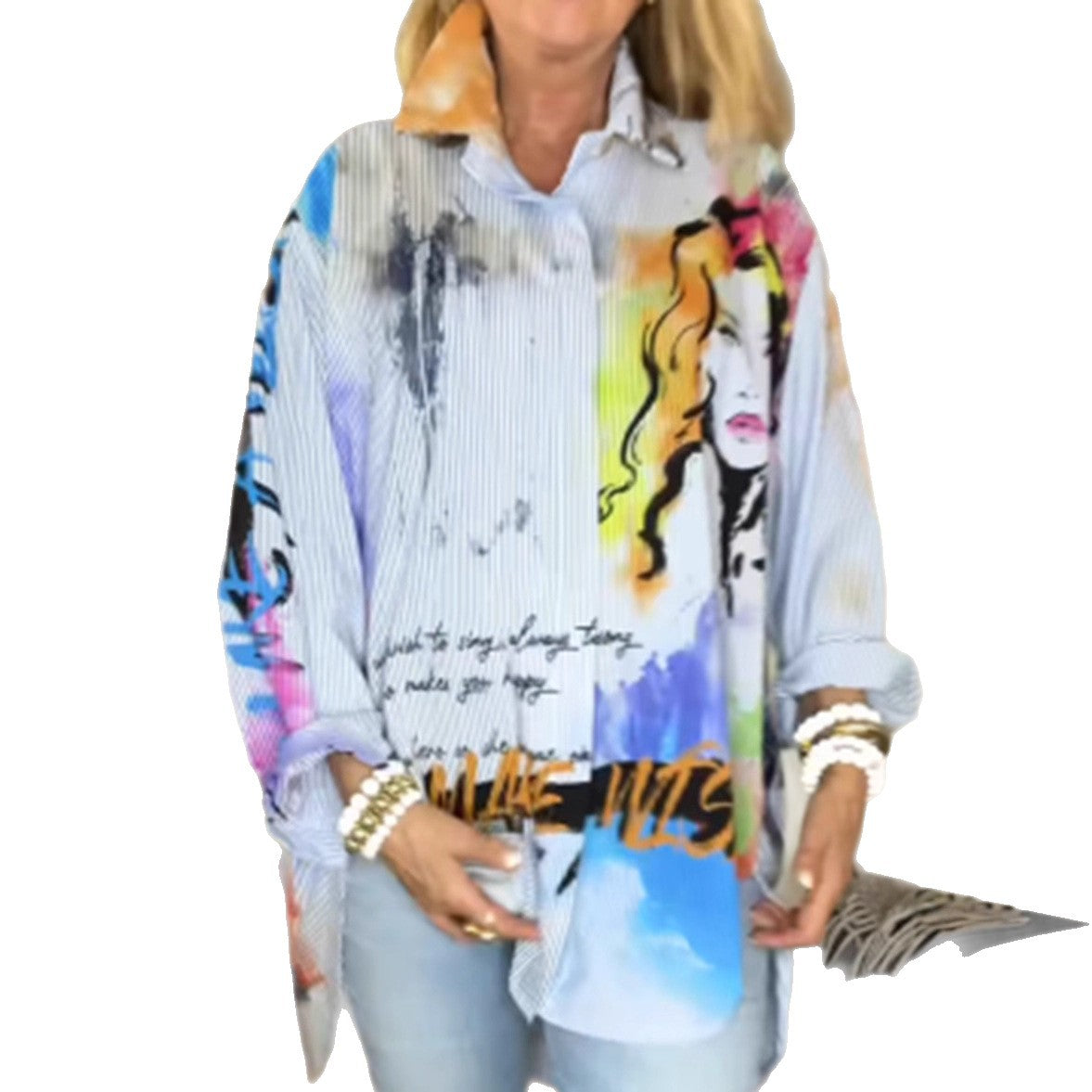 Damen Oversize Bluse mit Grafikdesign Eveloria