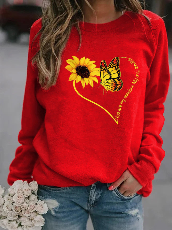 Damen Sweatshirt Grafisches Motiv Schmetterling Sonnenblume Eveloria