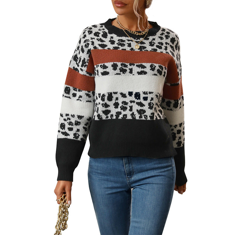 Damen Strickpullover Gemustert Animal-Print Farbblockdesign Eveloria