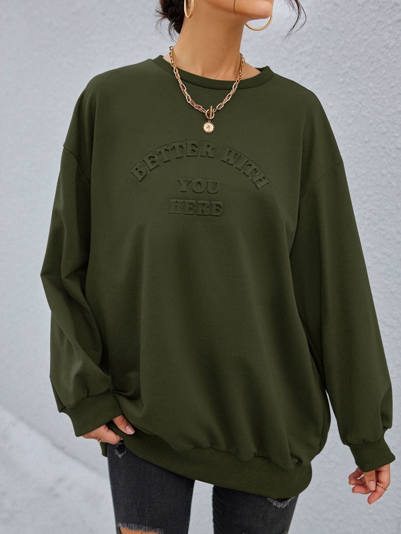 Damen Sweatshirt Lässig mit Schriftzug Eveloria