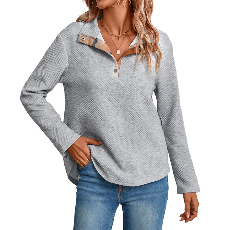 Damen Pullover Strukturiertes Design Schicker Kragen Beige
