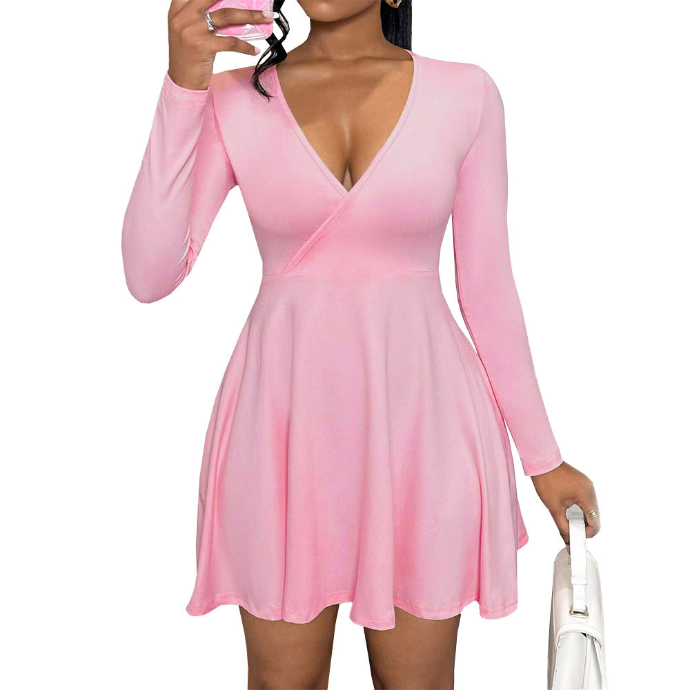 Damen Wickelkleid V-Ausschnitt Fließender Rock Eveloria