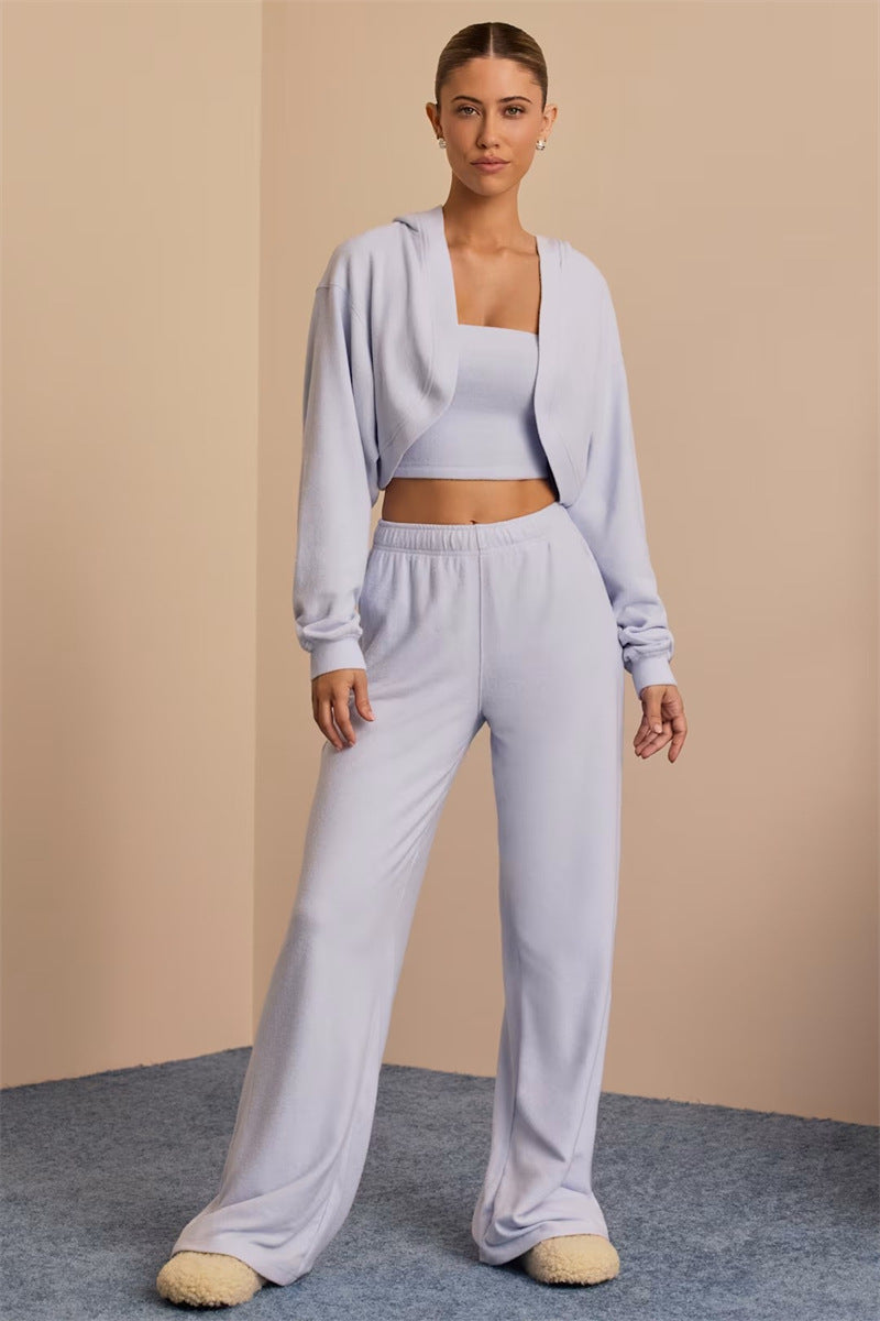 Damen Crop- und weite Hose Eveloria Baumwolle Beige