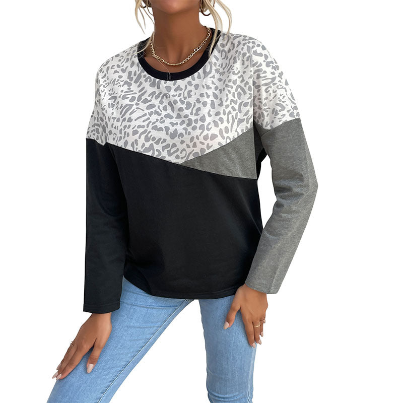 Damen Langarmshirt Leoprint Blockstreifen Eveloria