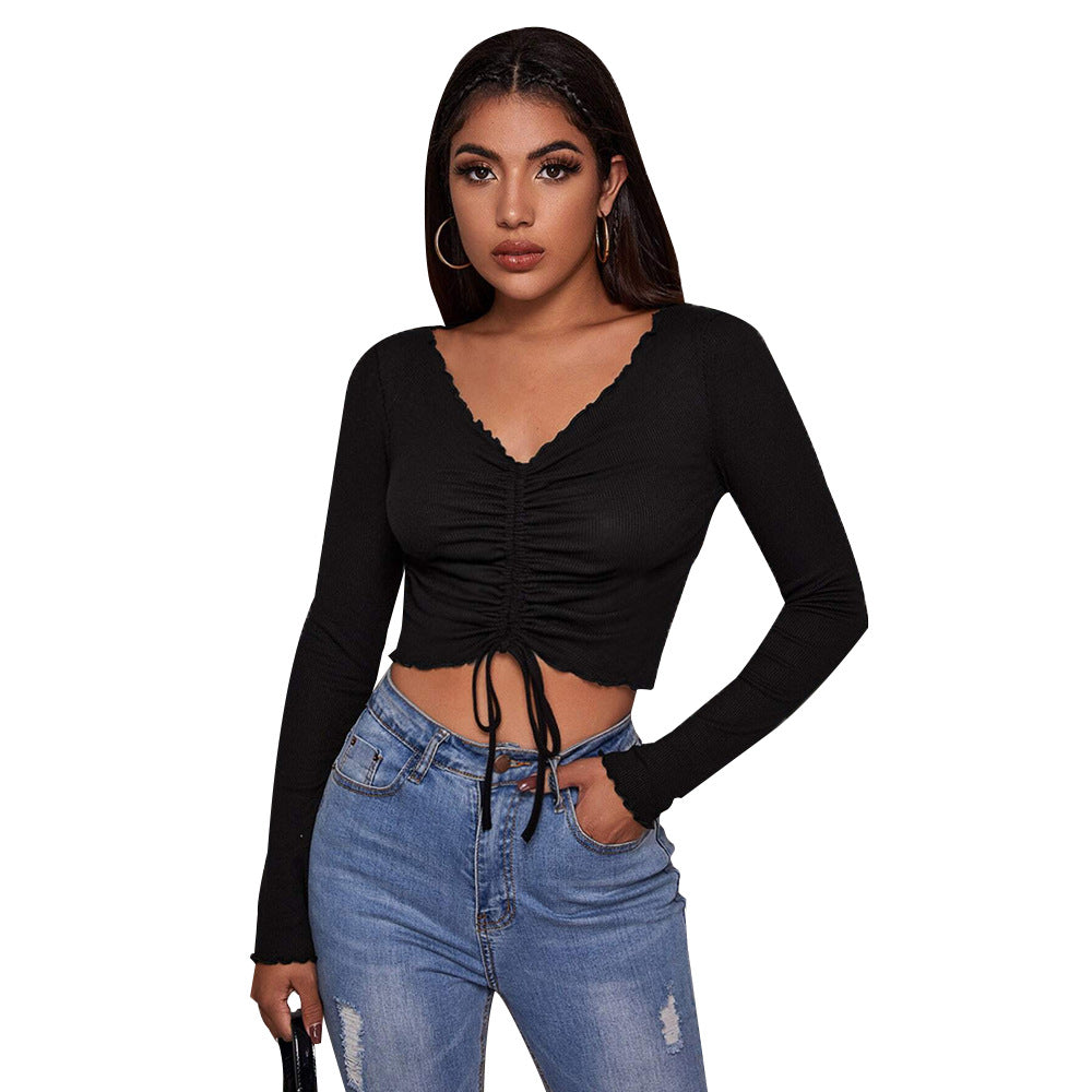 Damen Cropped mit Schnürung Rüschendetails Elegant