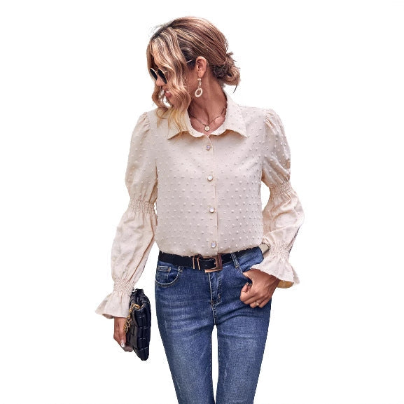 Damen Bluse Puffärmel Struktur Eveloria