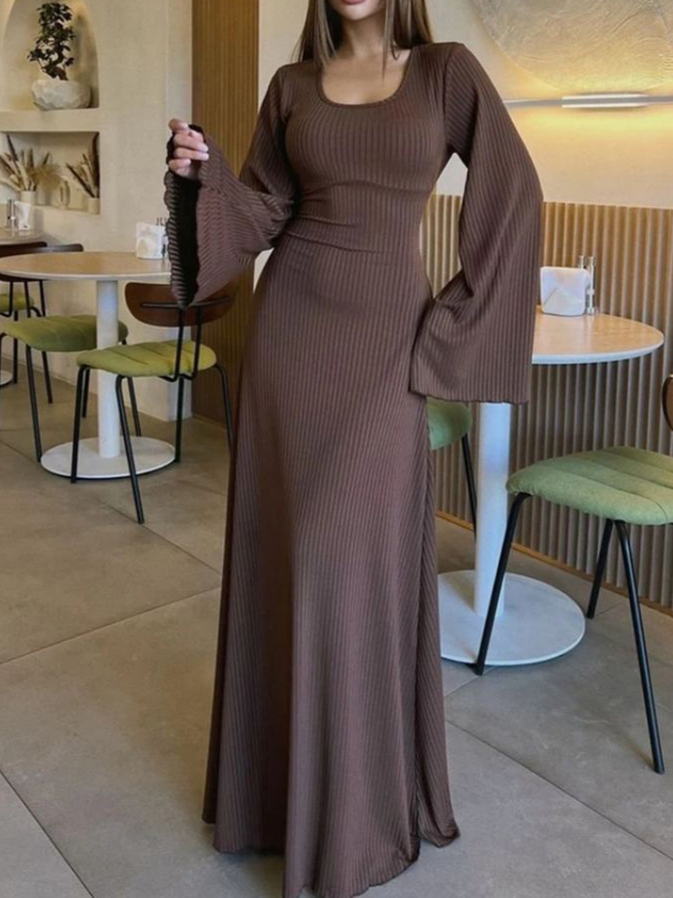 Damen Maxikleid Weit Ärmel Elegant Eveloria
