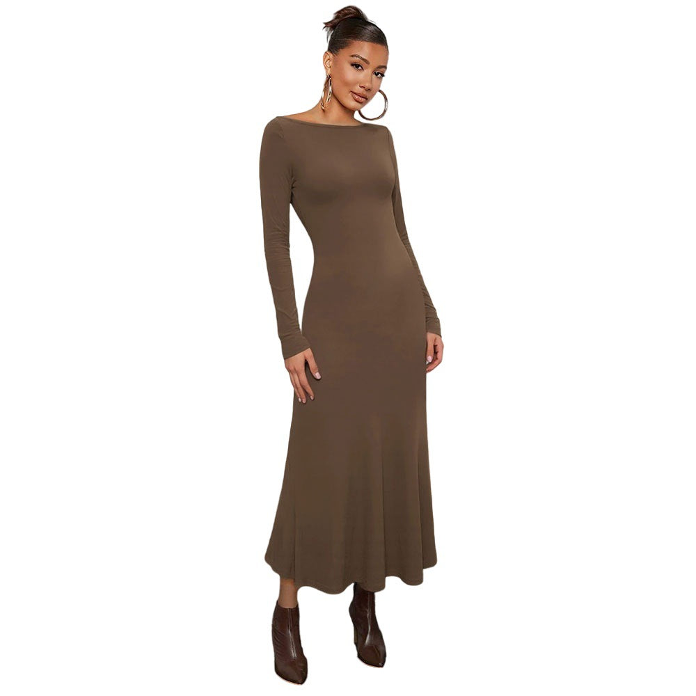Damen Midikleid Langarm Rundhalsausschnitt Eveloria