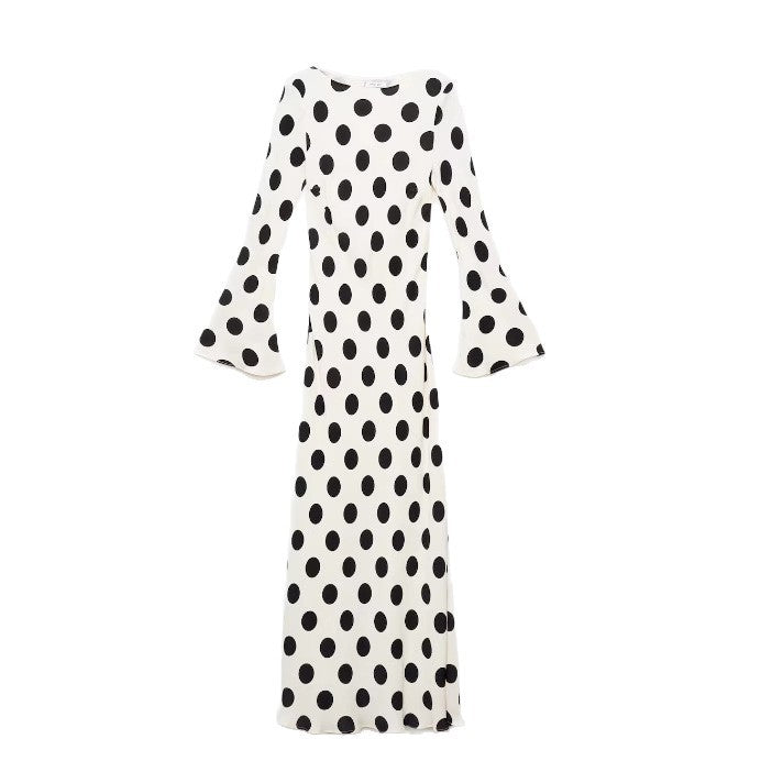 Damen Maxikleid Punktenmuster Schlagärmel Eveloria