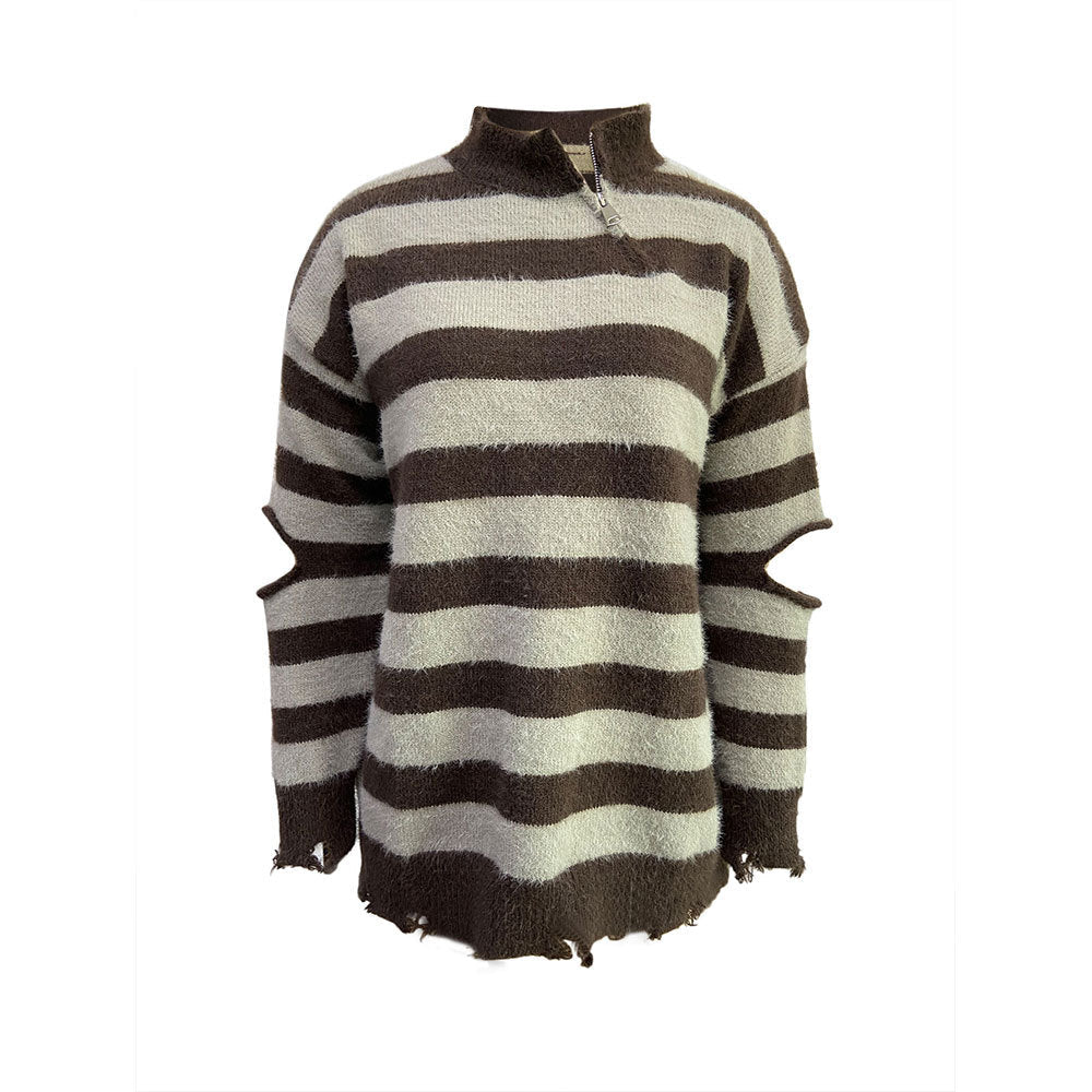 Damen Strickpullover Oversized mit Reißverschluss