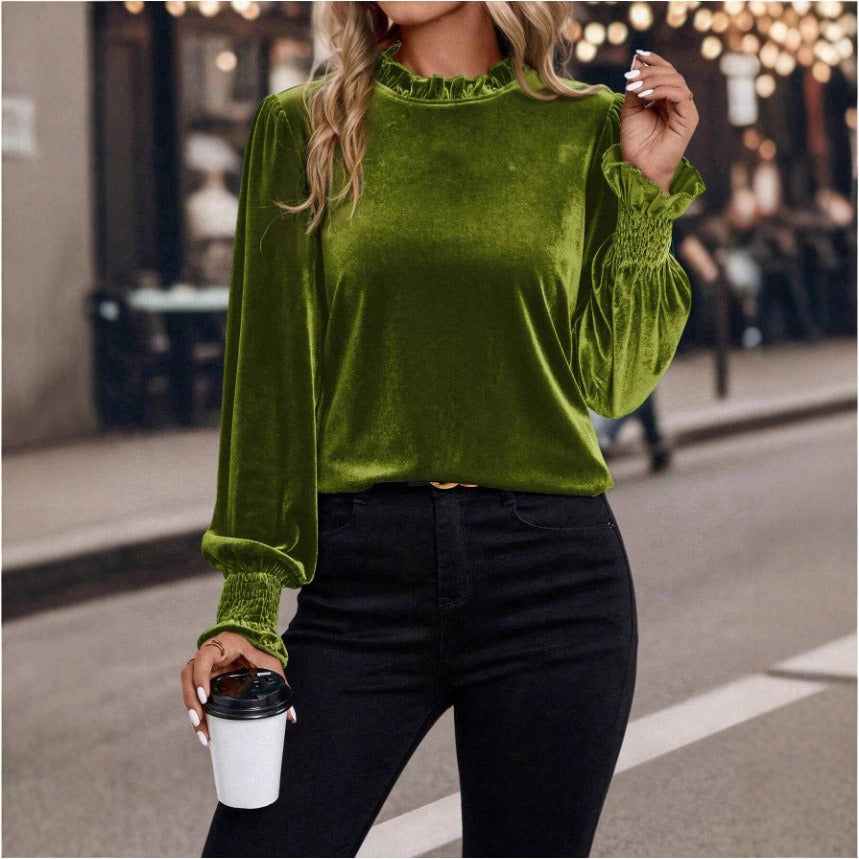Damen Samtoberteil Gefaltet Elegantes Design