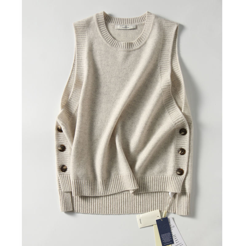 Damen Strickweste Dekorative Knöpfe Hochwertiger Tragekomfort Beige