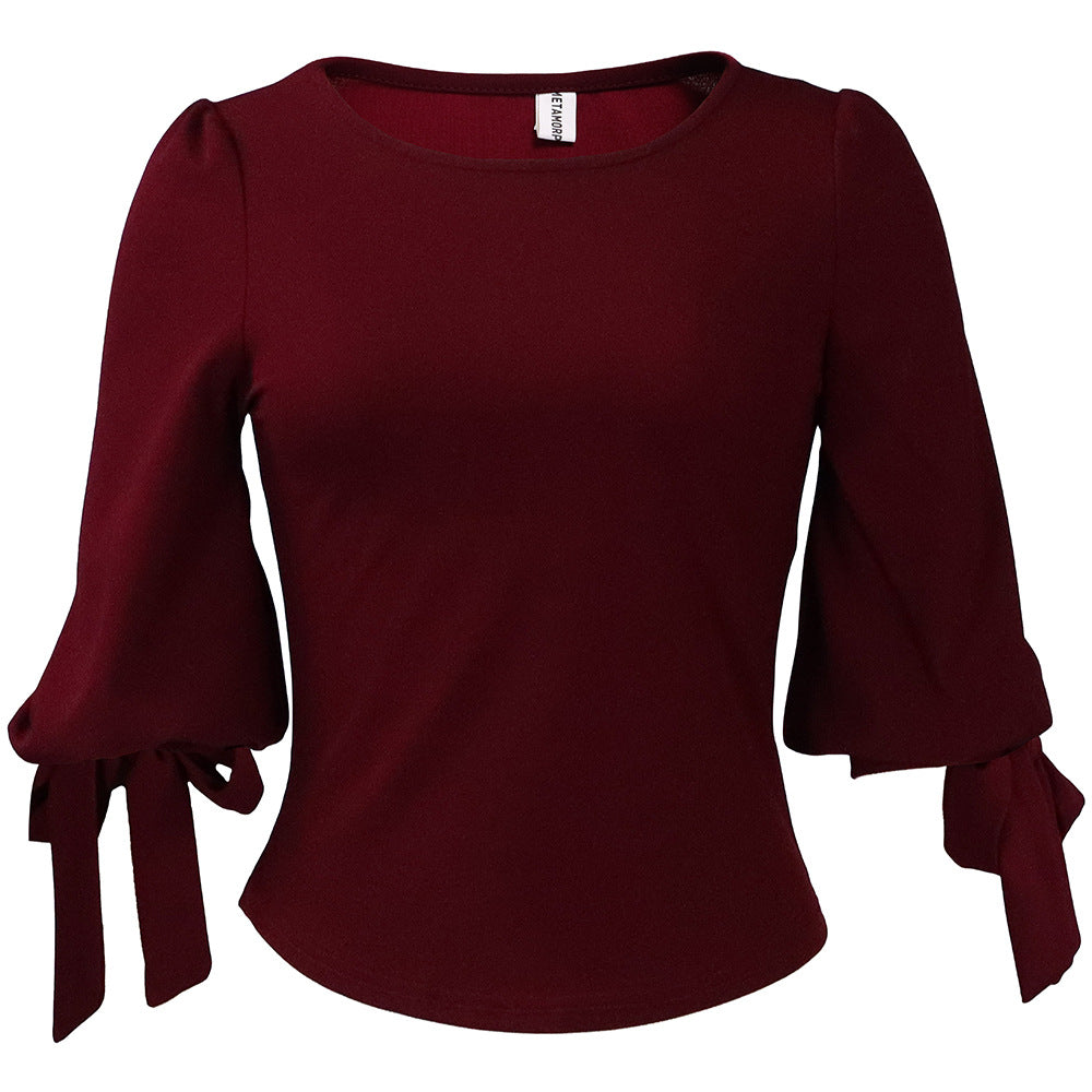 Damen Bluse mit Taillenband Puffärmel Blümchenmuster
