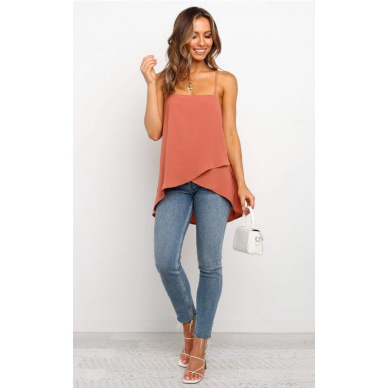 Damen Chiffon-Oberteil Asymmetrisch Spaghettiträger