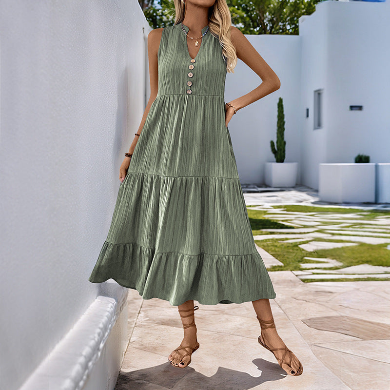 Damen Maxikleid Lässiger Schnitt Knopfleiste Eveloria