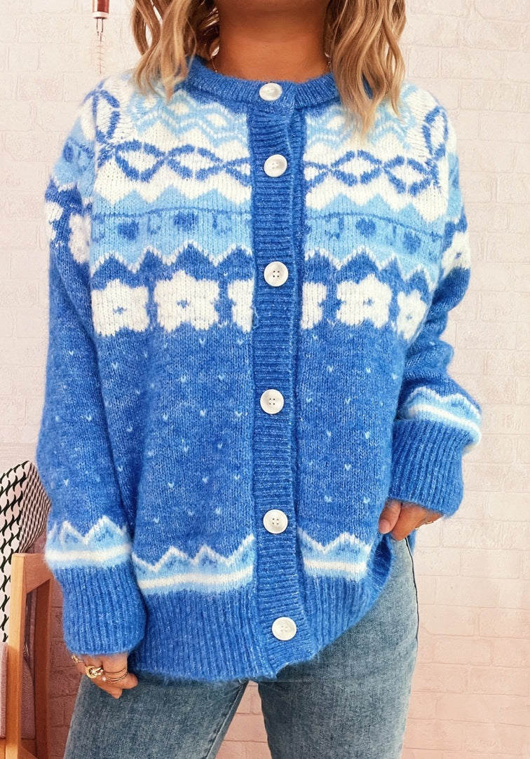 Damen Strickjacke Norwegermuster Kuschelig Eveloria