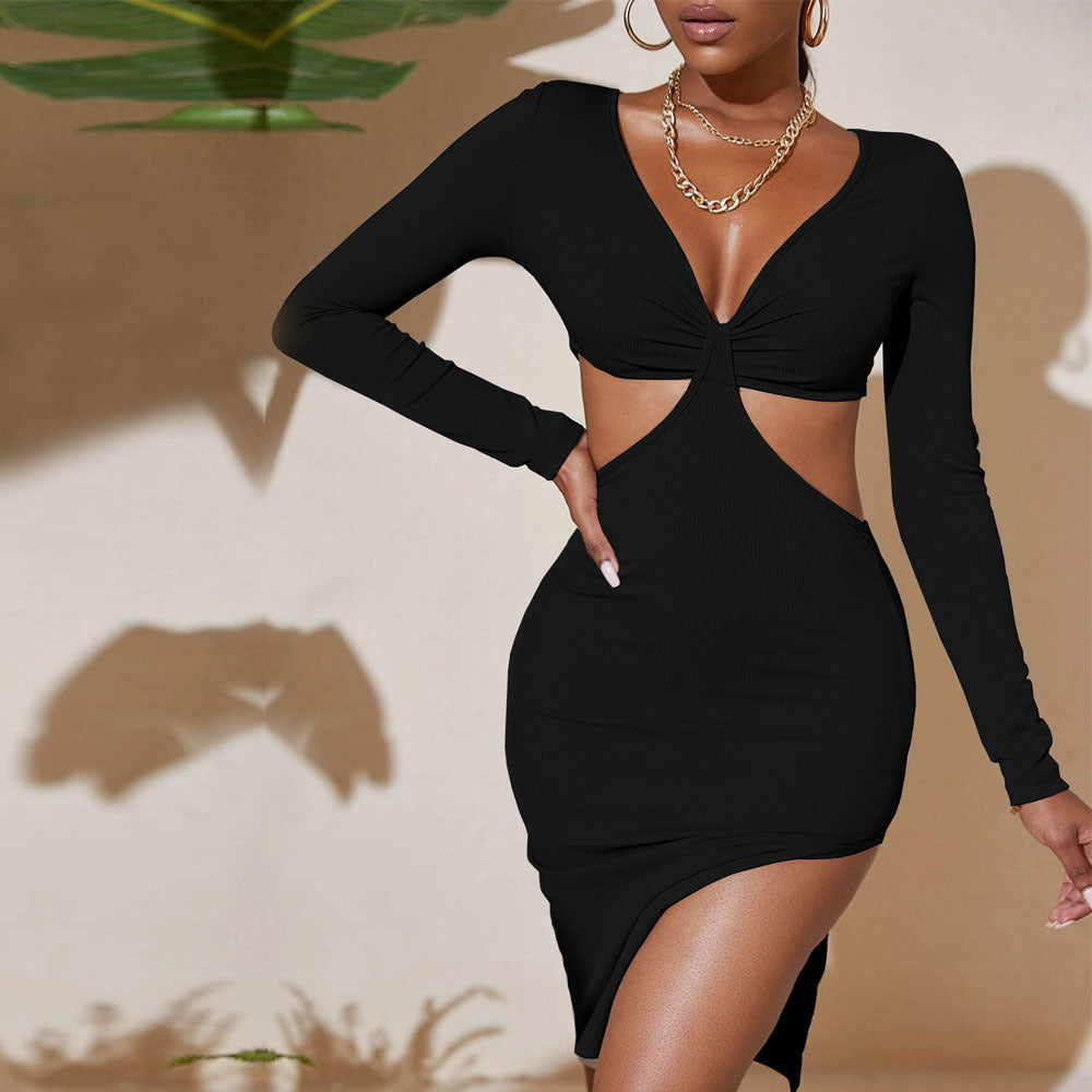 Damen Minikleid Figurbetont Cut-Out Langarm Eveloria