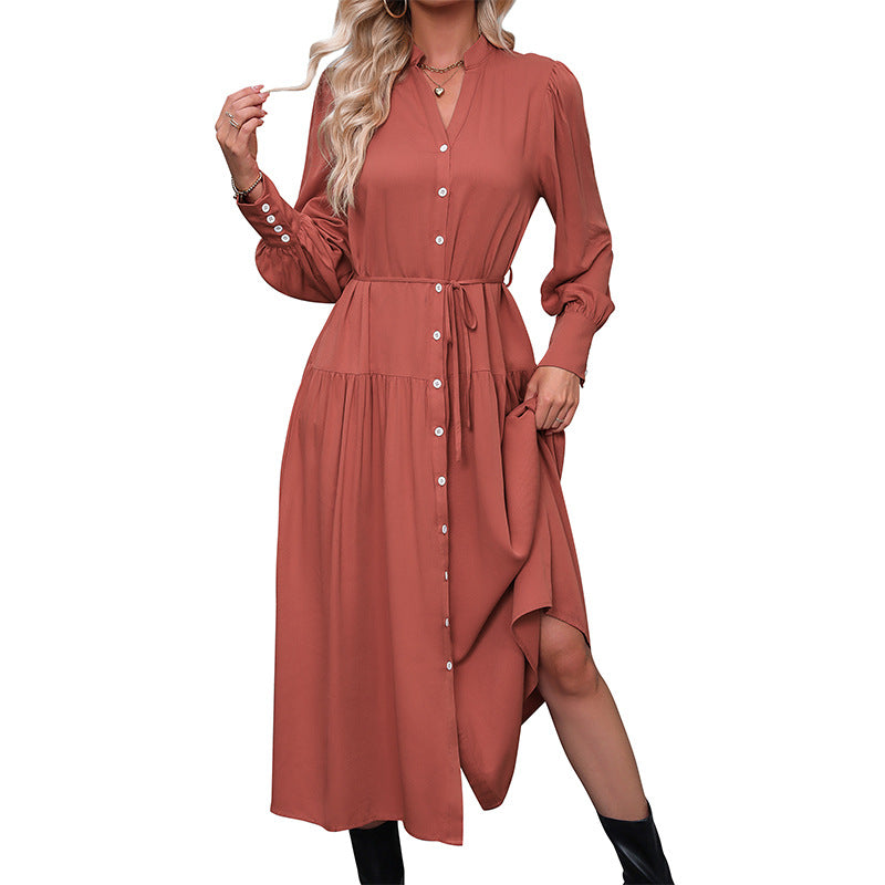Damen Maxikleid mit Knopfleiste und Schlitz