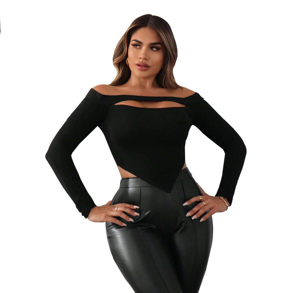 Damen Off-Shoulder- Kontrast-Cut-Out-Details Figurbetonter Stoff