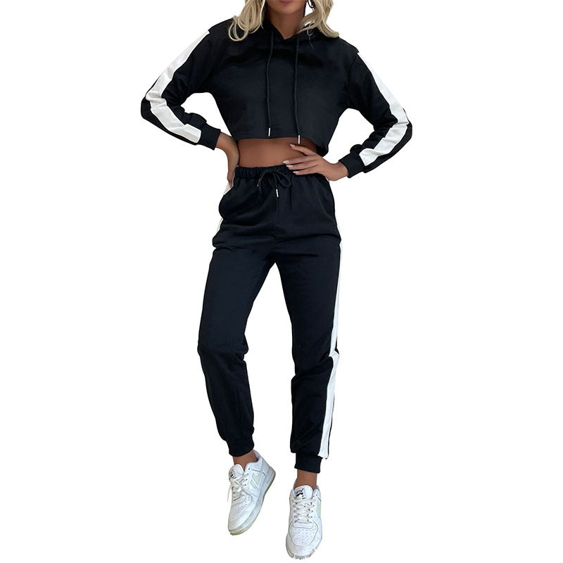 Damen Sport Set Cropped Hoodie Elastische Jogginghosen