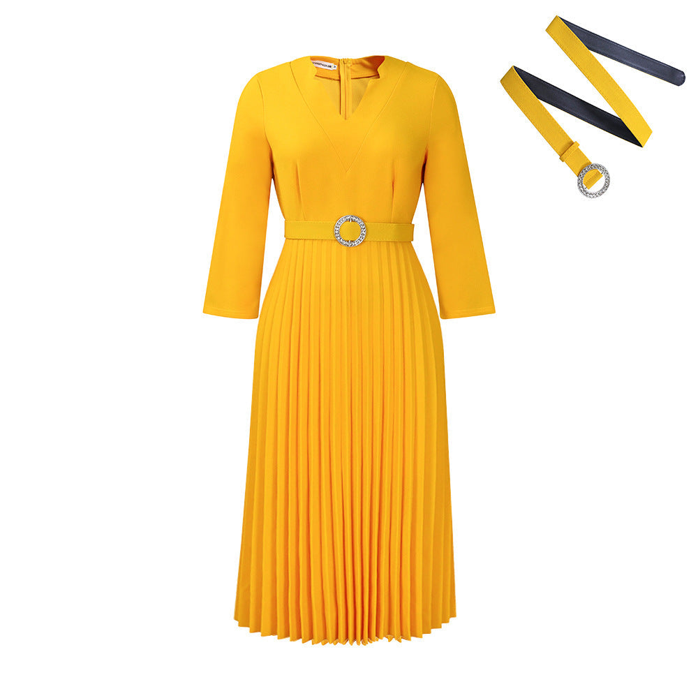 Damen Midikleid Plissé Optik Taillengürtel Eveloria