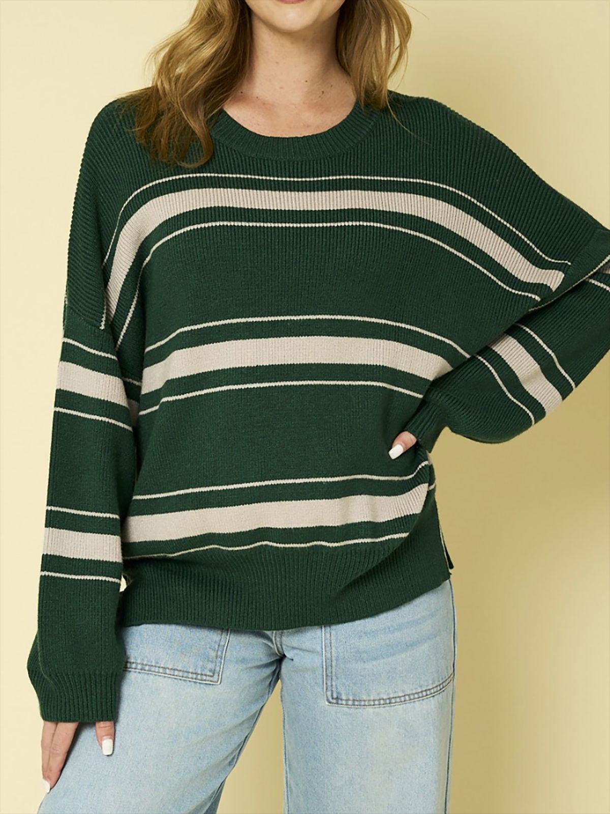Damen Strickpullover Übergroße Ärmel Modern Streifen Eveloria