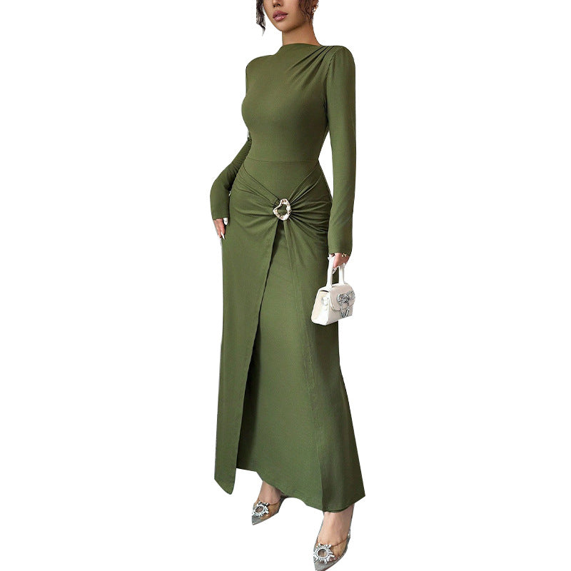 Damen Maxikleid Asymmetrischer Schnitt Taillenbetonung Eveloria