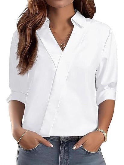 Damen Bluse V-Ausschnitt Strukturiertes Design Eveloria