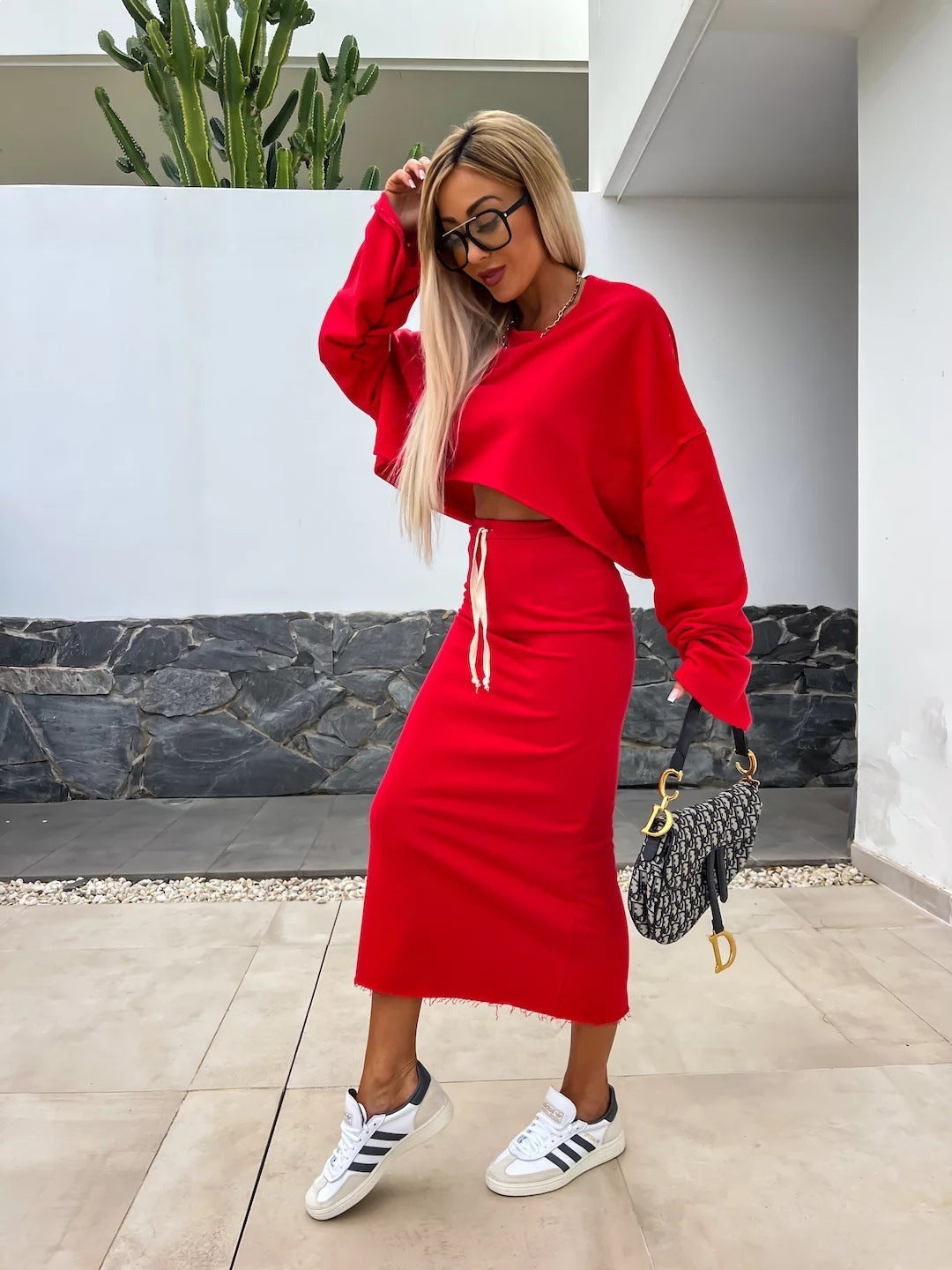Damen Set Langärmelige Bluse Maxi-Rock Eveloria