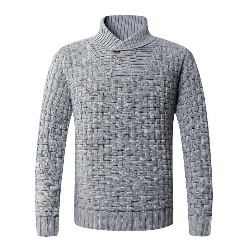 Herren Pullover aus Wolle mit Schalkragen und Knöpfen