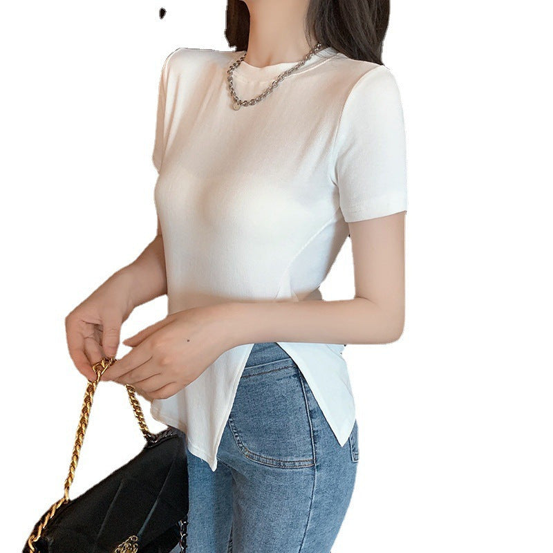 Damen T-Shirt mit Seitenschlitz Figurbetont