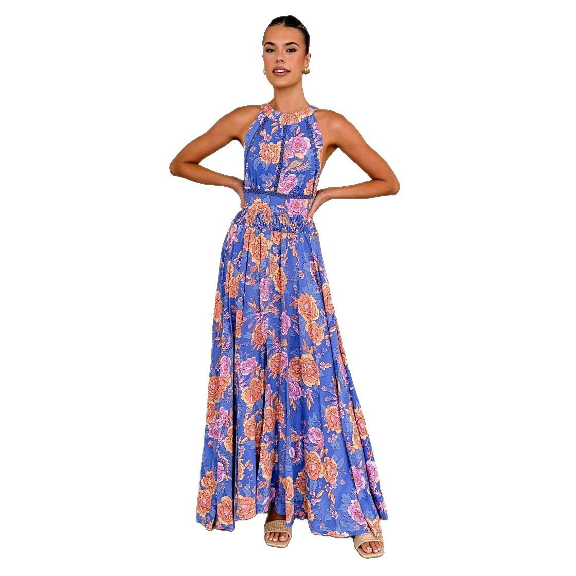 Damen Maxikleid Floral Racerback