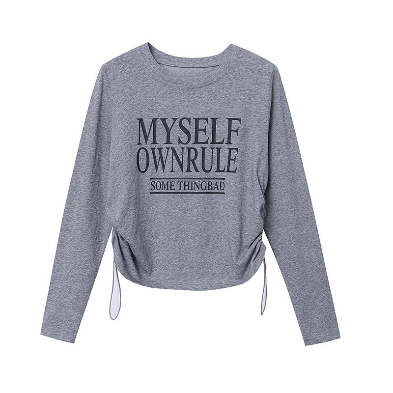 Damen Langarm-T-Shirt Lässig Mit Schriftzug Grau