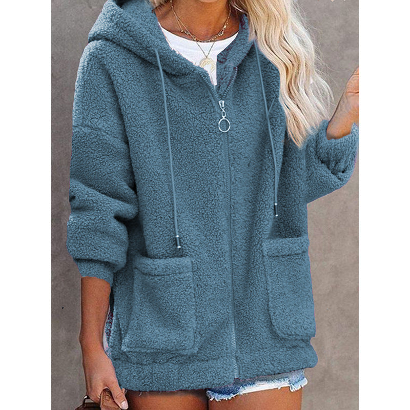 Damen Fleece Hoodiejacke Kapuze Taschen Eveloria