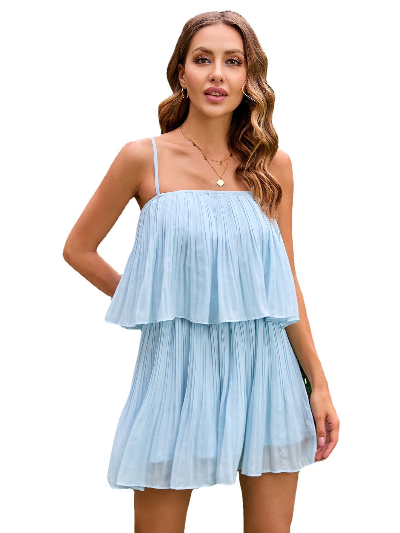 Damen Sommerkleid Plissiert Mehrlagig Eveloria