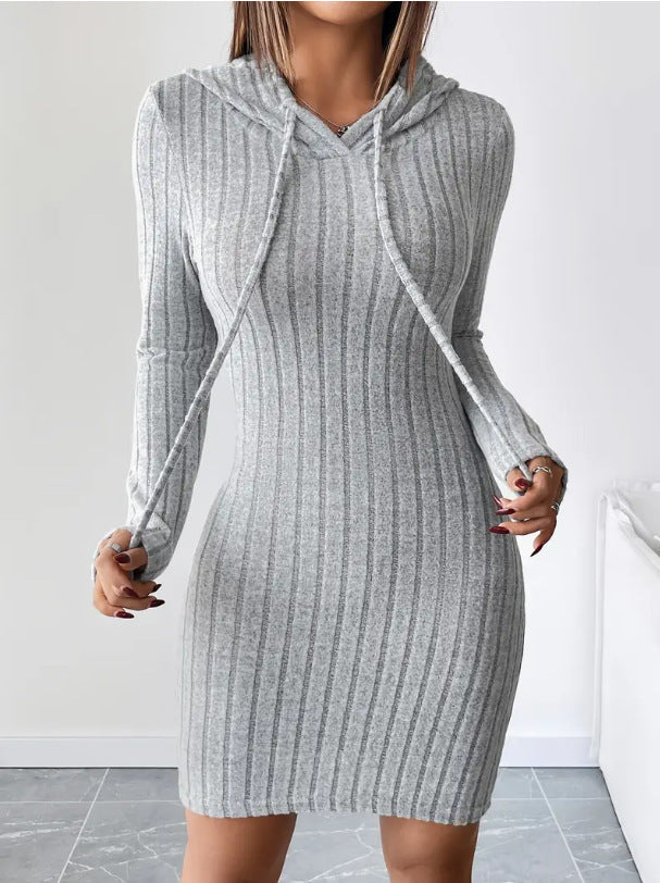 Damen Sweatkleid Kapuze Gestreift Eveloria