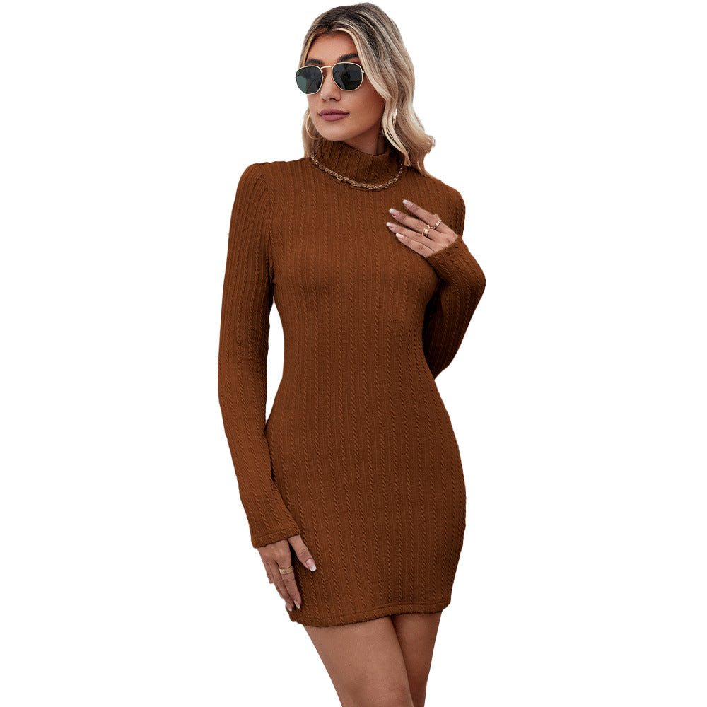 Damen Langarmkleid Stehkragen Rippstruktur Eveloria