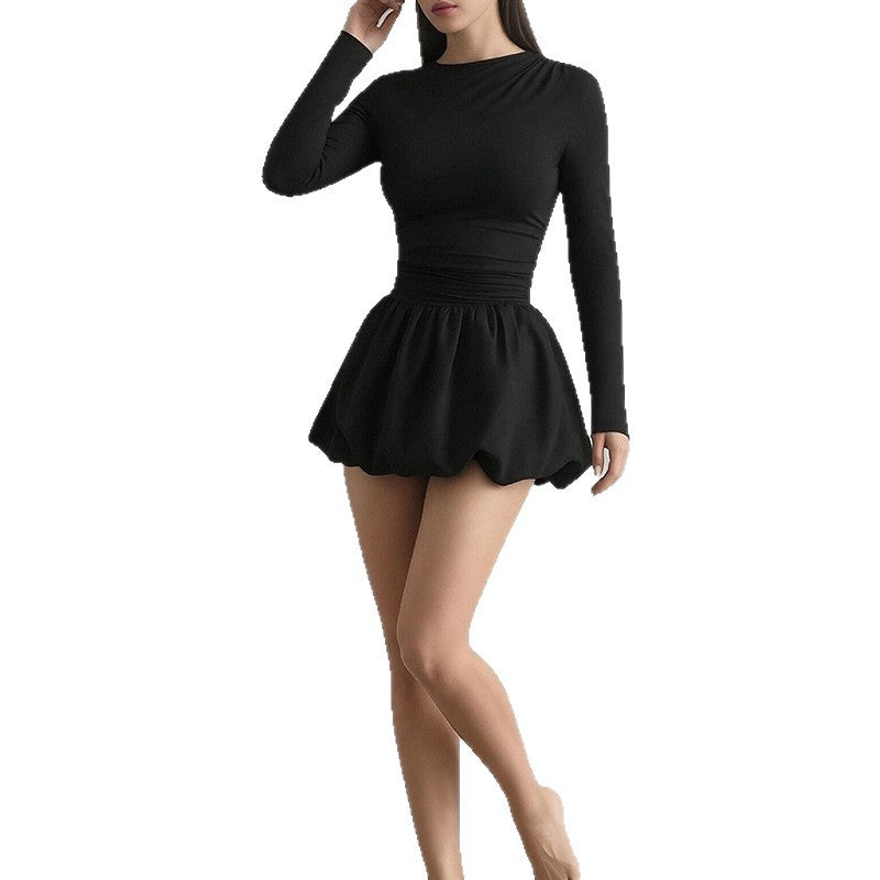 Damen Minikleid Langer Ärmel Gerafft Eveloria