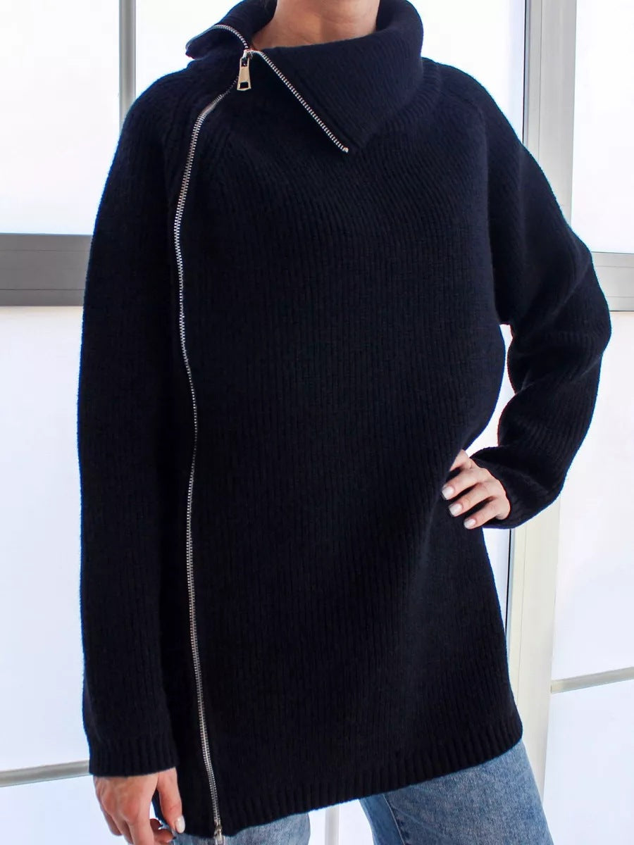Eveloria Damen Pullover Oversized Rippstrick Asymmetrisch Großer