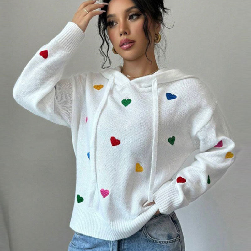 Damen Hoodie Kapuze Bunt Herzdesign Eveloria