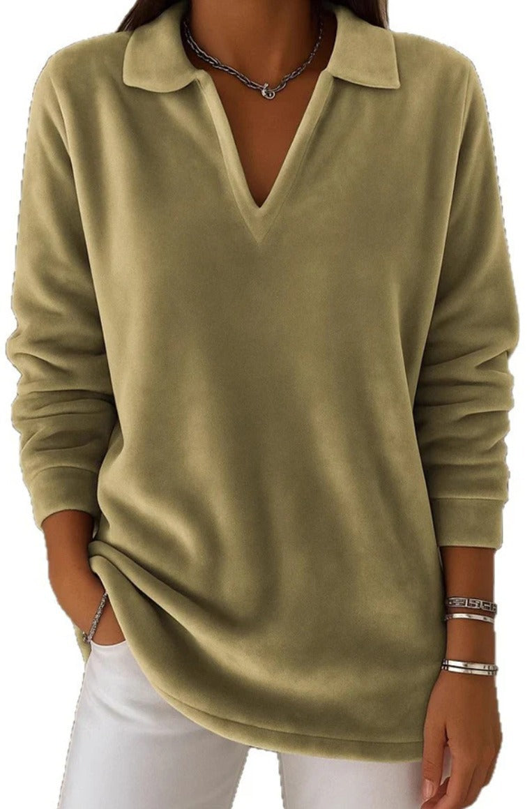 Damen Fleece Pullover V-Ausschnitt Weich Eveloria