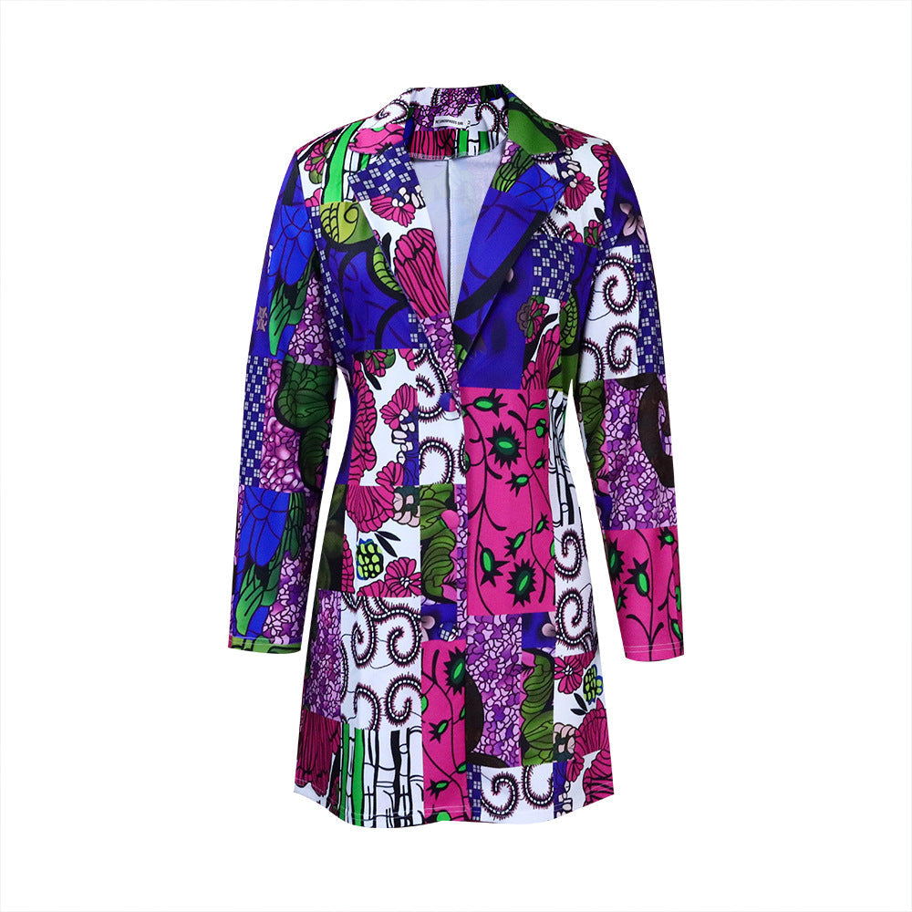 Damen Blazer-Kleid Bunt Patchwork-Muster