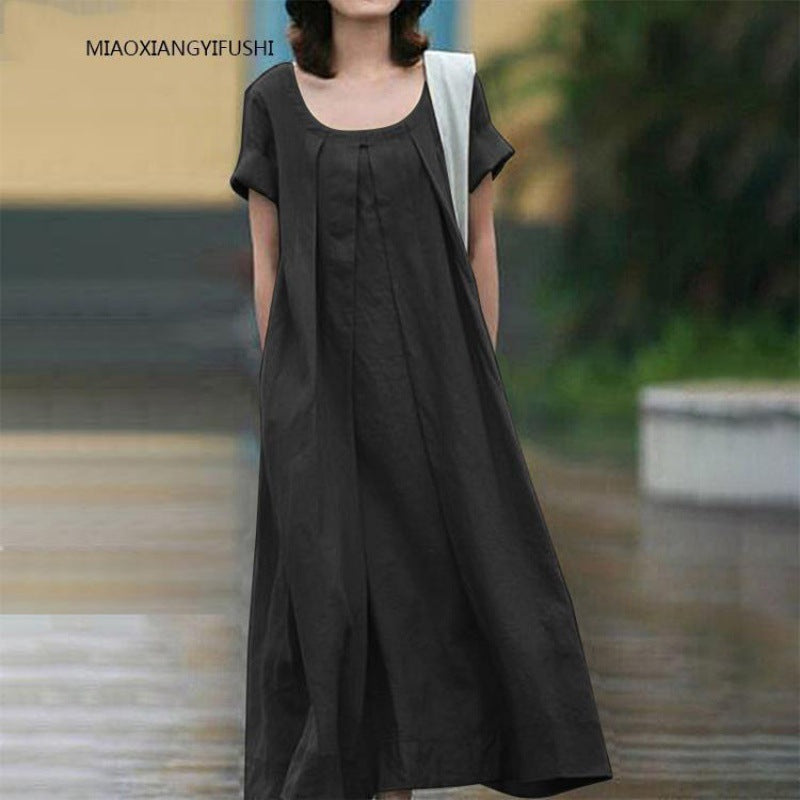 Damen Maxi-Kleid Weiter Schnitt Rundhalsausschnitt Eveloria