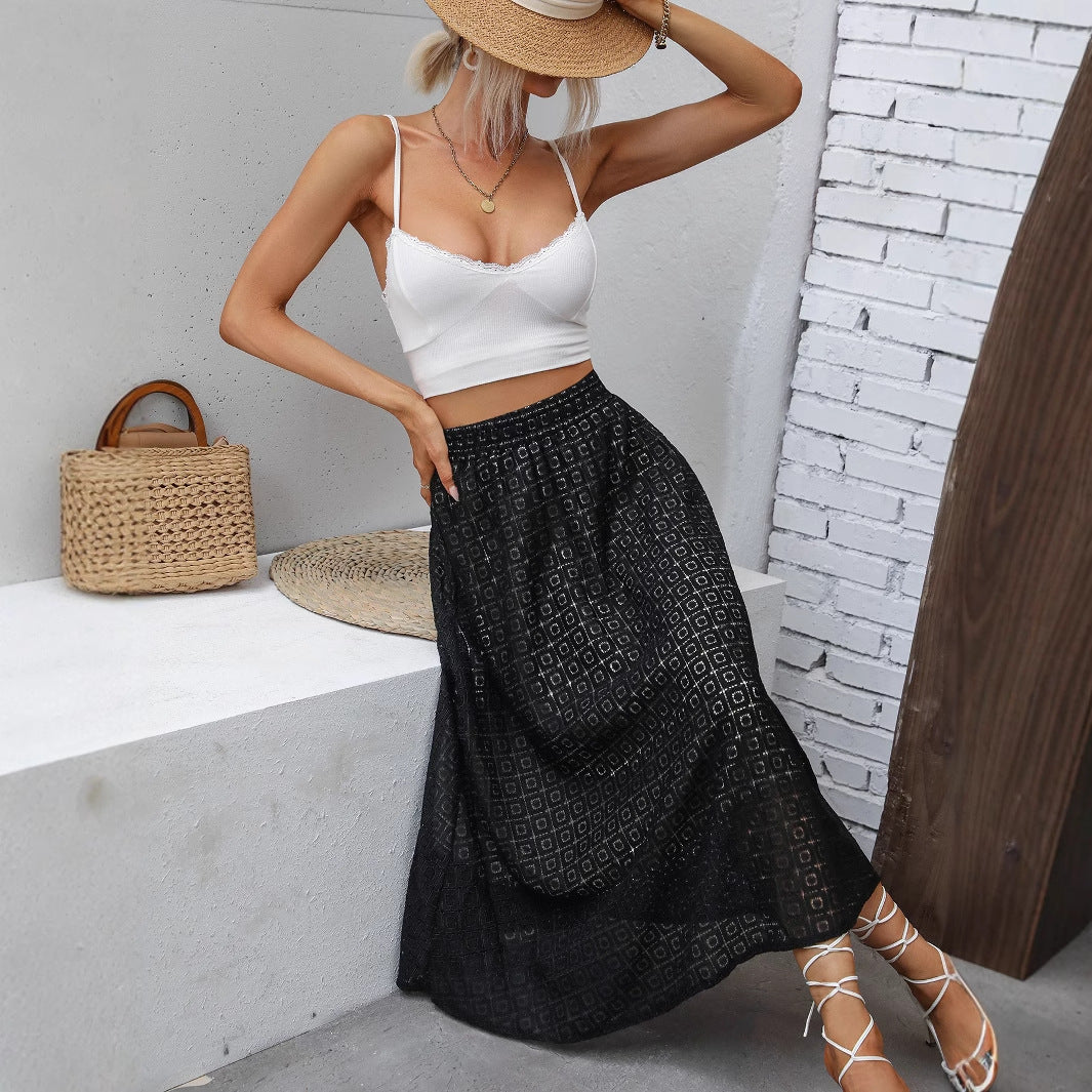 Damen Maxirock Elastischer Taillenbund Geometrisches Design