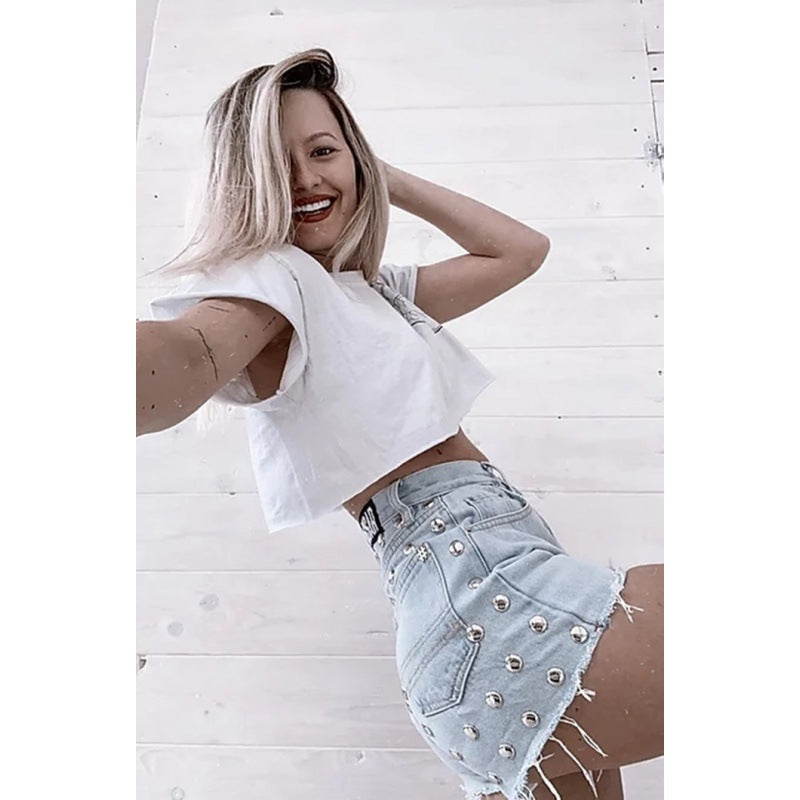 Damen Jeansrock Lässig Nieten Eveloria