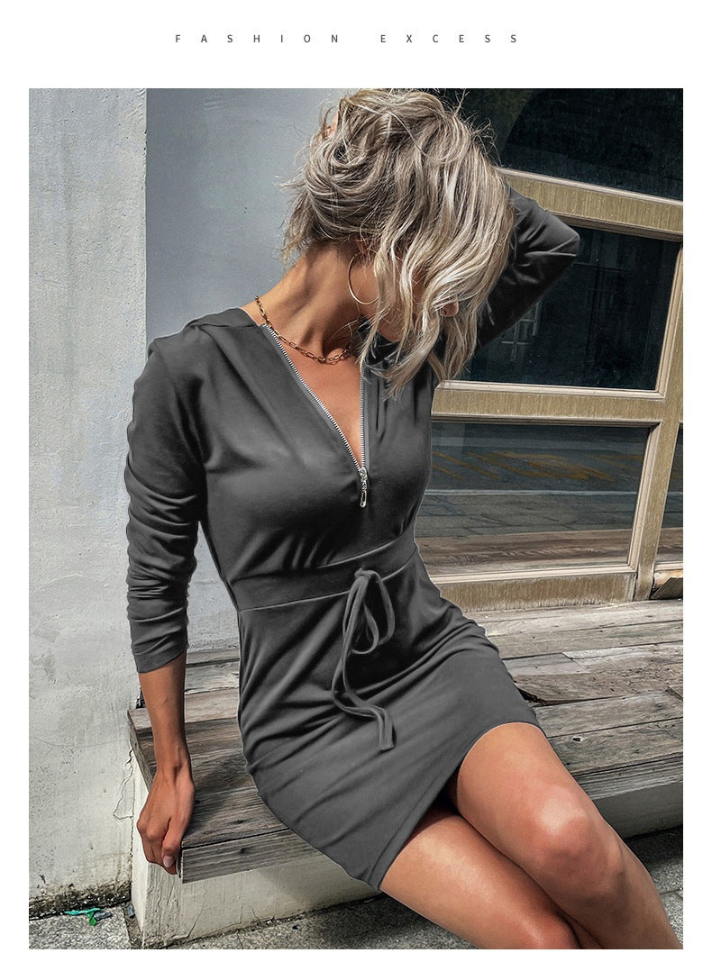 Damen Sportkleid Reißverschluss Regulierbarer Gürtel Eveloria