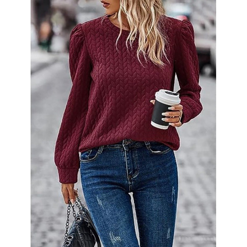Damen Pullover Weiches Strukturdesign Puffärmel