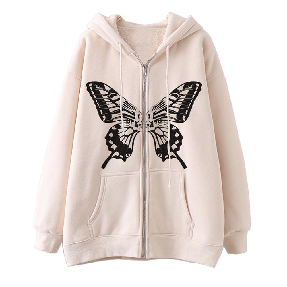 Damen Sweatjacke Kapuzenpullover Schmetterlingsdruck Eveloria